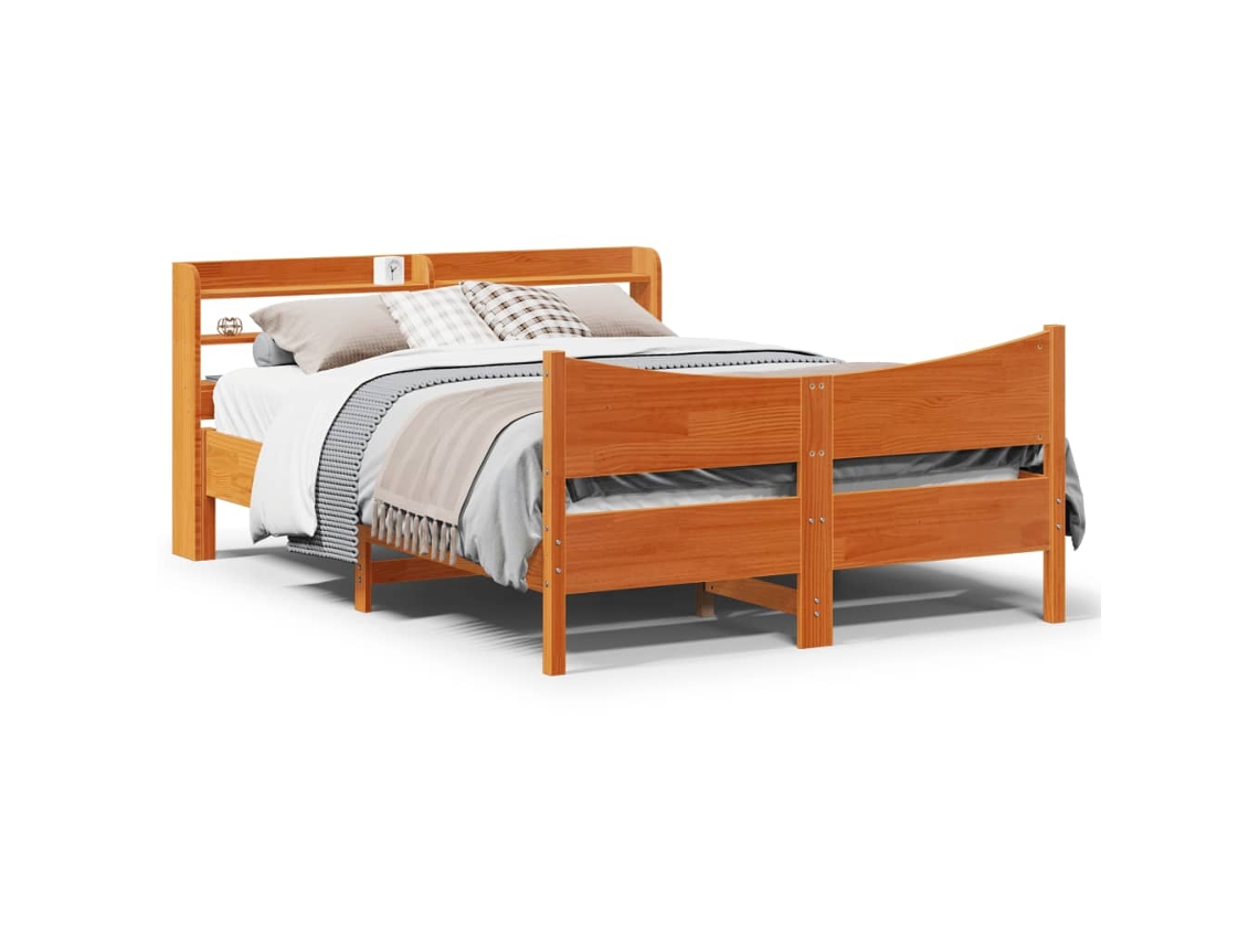 Estructura Cama Con Cabecero Madera Pino Marrón Cera 140x200 Cm