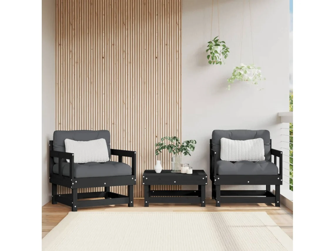 Sillones De Jardín 2 Unidades Madera Maciza Pino Negro