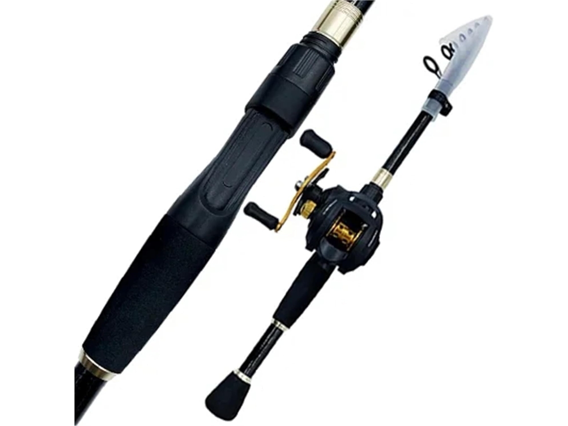 Combo De Caña Pescar Para Casting: Telescópica Carbono Y Carrete Baitcasting, Kit Pesca Portátil Viajes, Pe...