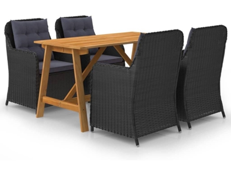 Conjunto 5 de comedor para jardín VIDAXL negro