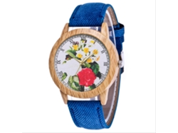 Reloj De Pulsera De Mujer Con Estampado Floral Vaquero De Estilo Retro Y Correa Azul.