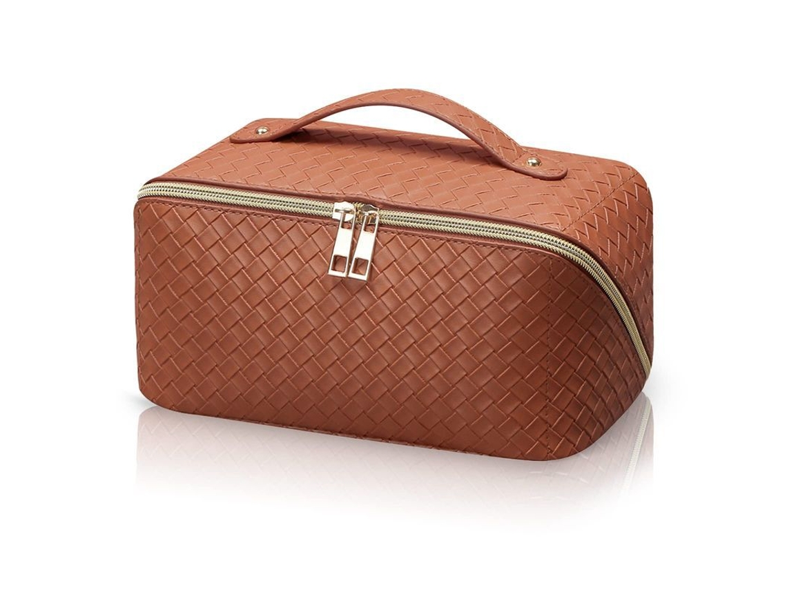 2026-bolsa De Maquillaje Grande Para Viajes, Bolso De Toiletries Portátil De Cuero Pu Impermeable (marrón)