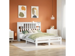 Cama Con Estantería Sin Colchón Madera Maciza Blanca 140x200 Cm