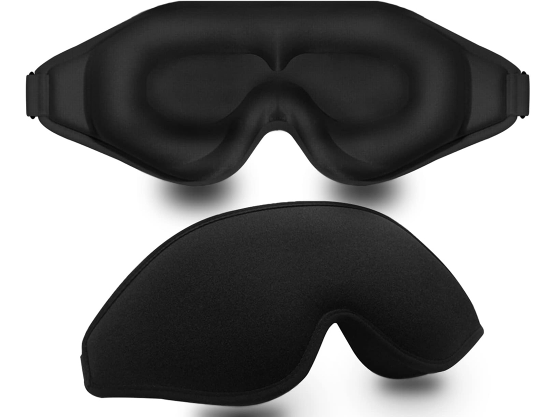 Antifaz para dormir 3D Contour: Bloquea el 99 % de la luz y no presiona los ojos. Correas ajustables para viajes y yoga. Color negro.