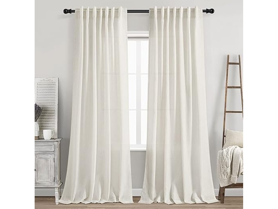 Cortinas Lino Crema 2 Paneles, Semitransparentes Estilo Moderno