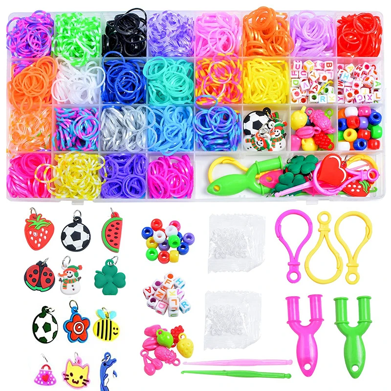 Juego de 600 gomas elásticas de colores, kit para hacer pulseras con forma de pastel, kit para trenzar pulseras de goma elástica. Mdug (Hazlo tú mismo)