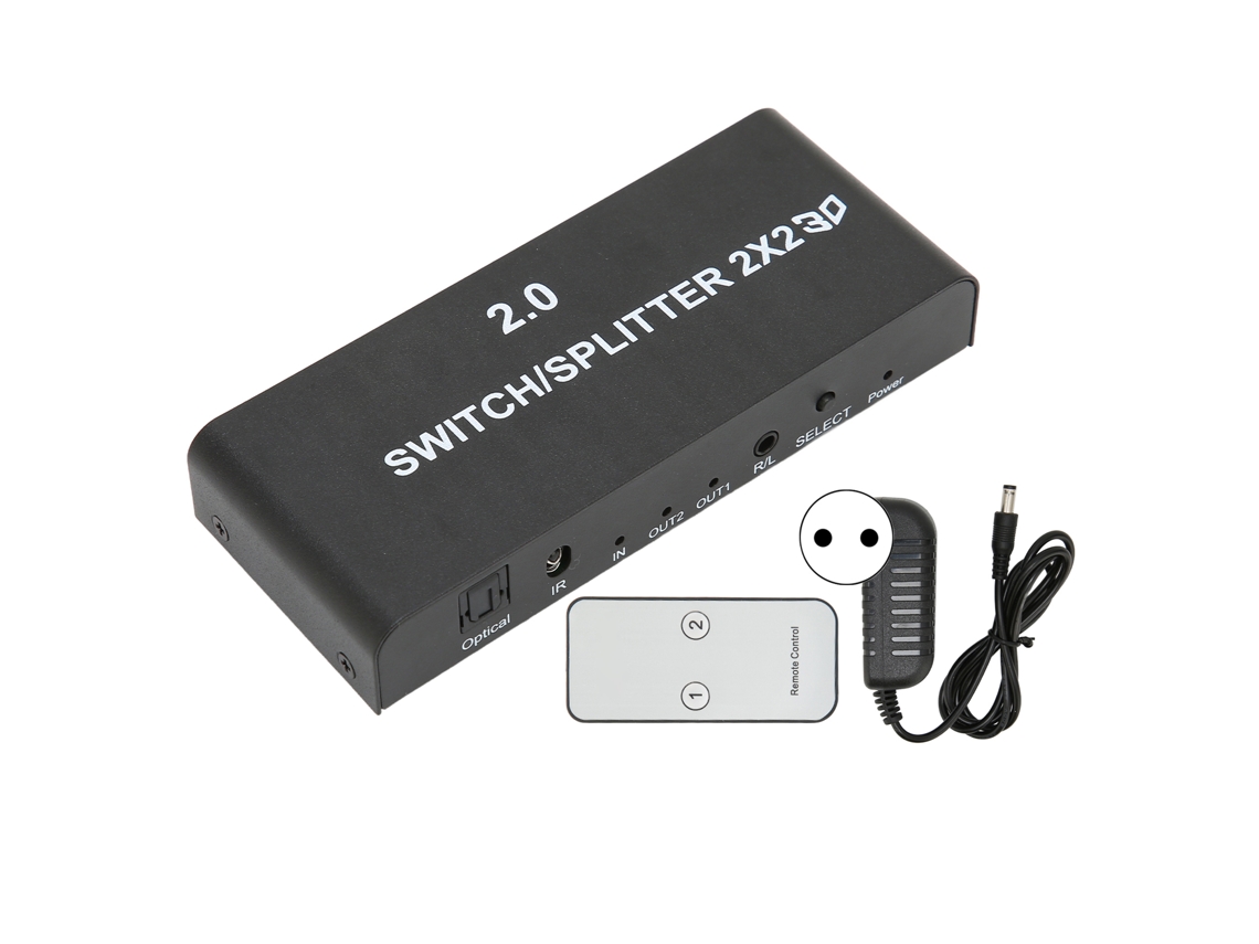 Divisor/conmutador Multimedia Hd 2x2 4k 60hz Con 2 Entradas Y 2 Salidas, Con Mando A Distancia.
