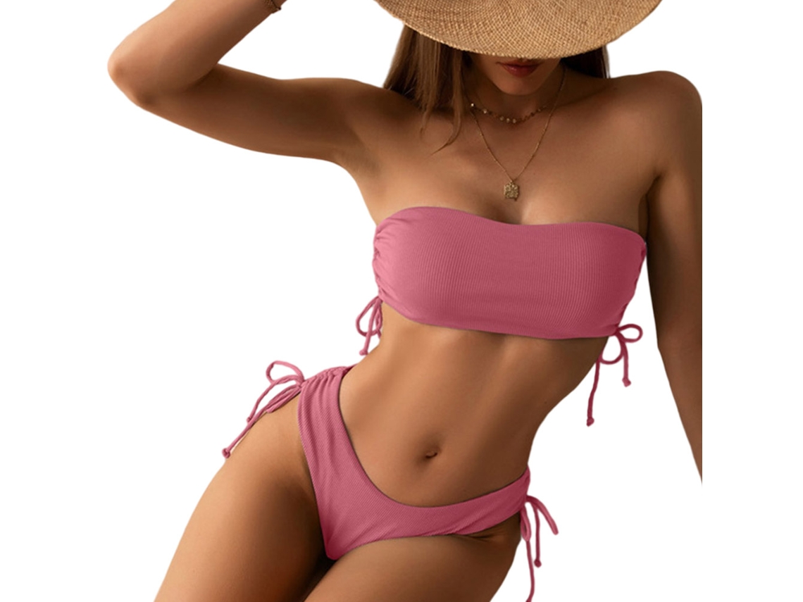 Bikini rojo sexy de dos piezas para mujer con lazo en la espalda y tanga.