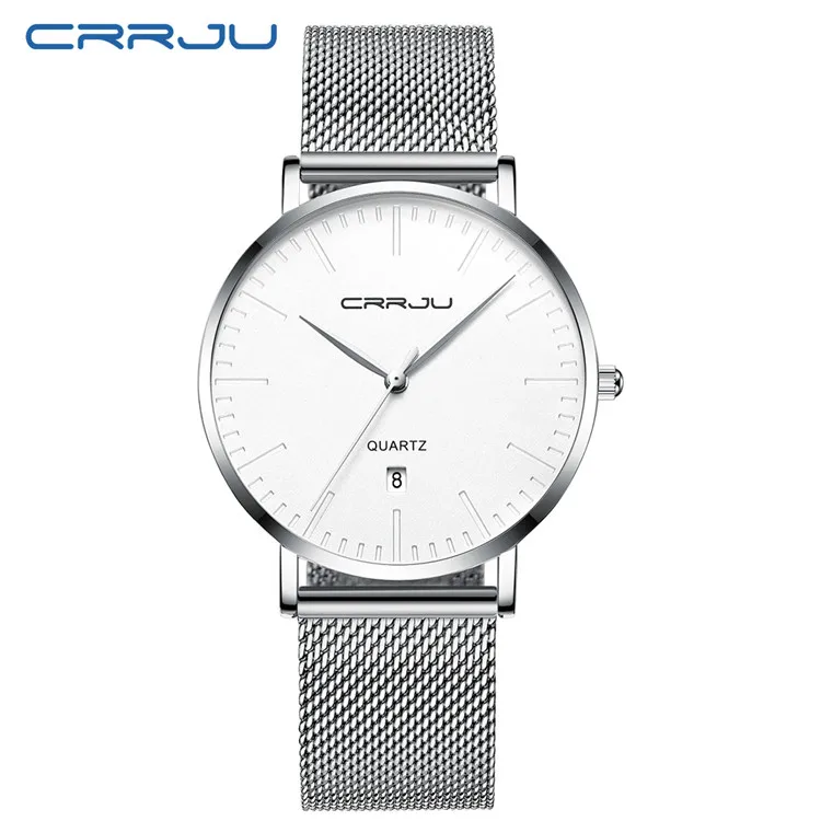 Reloj Para Hombre Con Correa De Malla De Acero Inoxidable Ultrafina Y Sencillo (blanco Plateado): Elegante Y Resistente Al Agua.