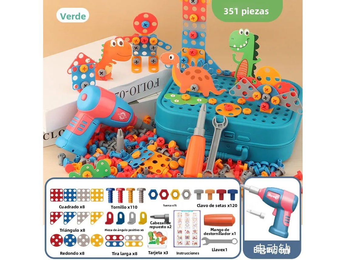 (verde, 351 Piezas) Juego De Herramientas De Bricolaje Para Niños: Brocas Eléctricas, Tornillos, Tuercas, Rompecabezas