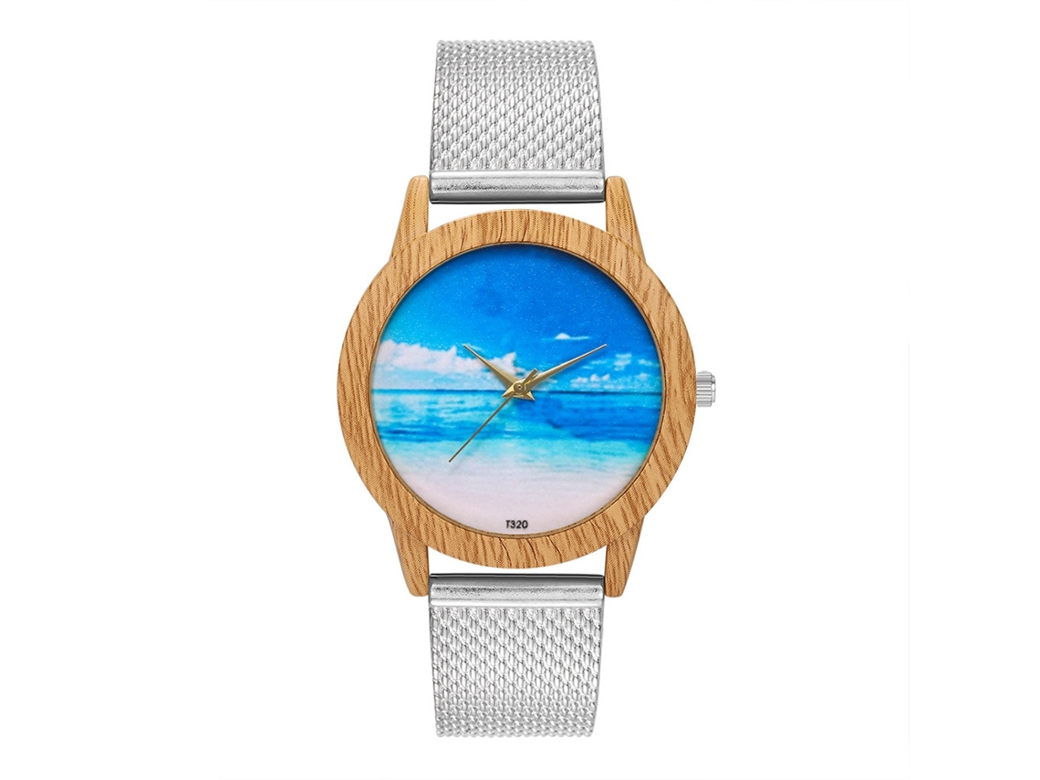 Reloj Analógico De Cuarzo Unisex Zhoulianfa Con Sencilla Correa De Malla Azul Y Detalles Plateados.