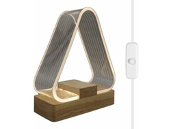 Lámpara De Mesa Triangular Led Con Cargador Usb Luz Blanca Cálida Acrílico Madera Para Dormitorio Sala