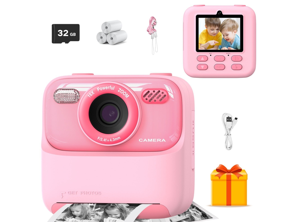 Cámara Digital Instantánea Para Niños, Pantalla Grande De 2,4 Pulgadas, Lentes Duales Frontal Y Trasera De 1080p, Memoria De 32 Gb (rosa). Czhhmart