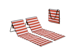 Juego de 2 esterillas de playa plegables y acolchadas con respaldo reclinable, 142x51x40cm, blanco/rojo, ZENCORE SERVICES