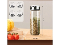 Tarro para condimentos de vidrio borosilicato de alta calidad, transparente, con tapa de rosca. MDUG (300 ml)