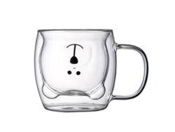 Taza de doble cristal con asa de oso, ideal para café con leche, desayuno en casa