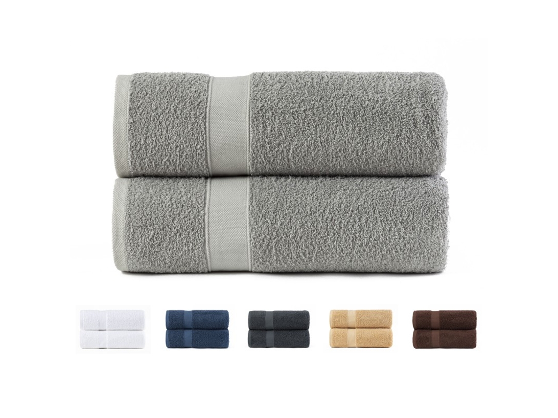 Juego de 2 Toallas de Baño 70x140 cm Algodón de 550 Gsm Gris claro TODOCAMA