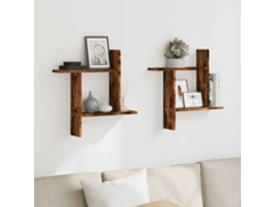 Estantes Pared | Estante Flotante | Estantería Pared 2 Uds Madera Ingeniería Roble Ahumado 50x12x50cm