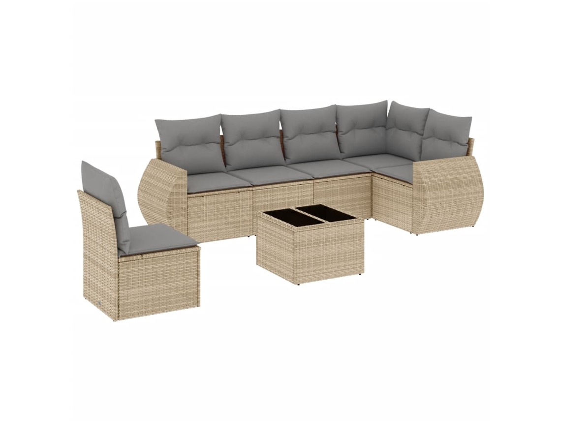 Conjunto de 7 sofás de jardín con cojines de mimbre beige MAISON EXCLUSIVE (7 piezas)