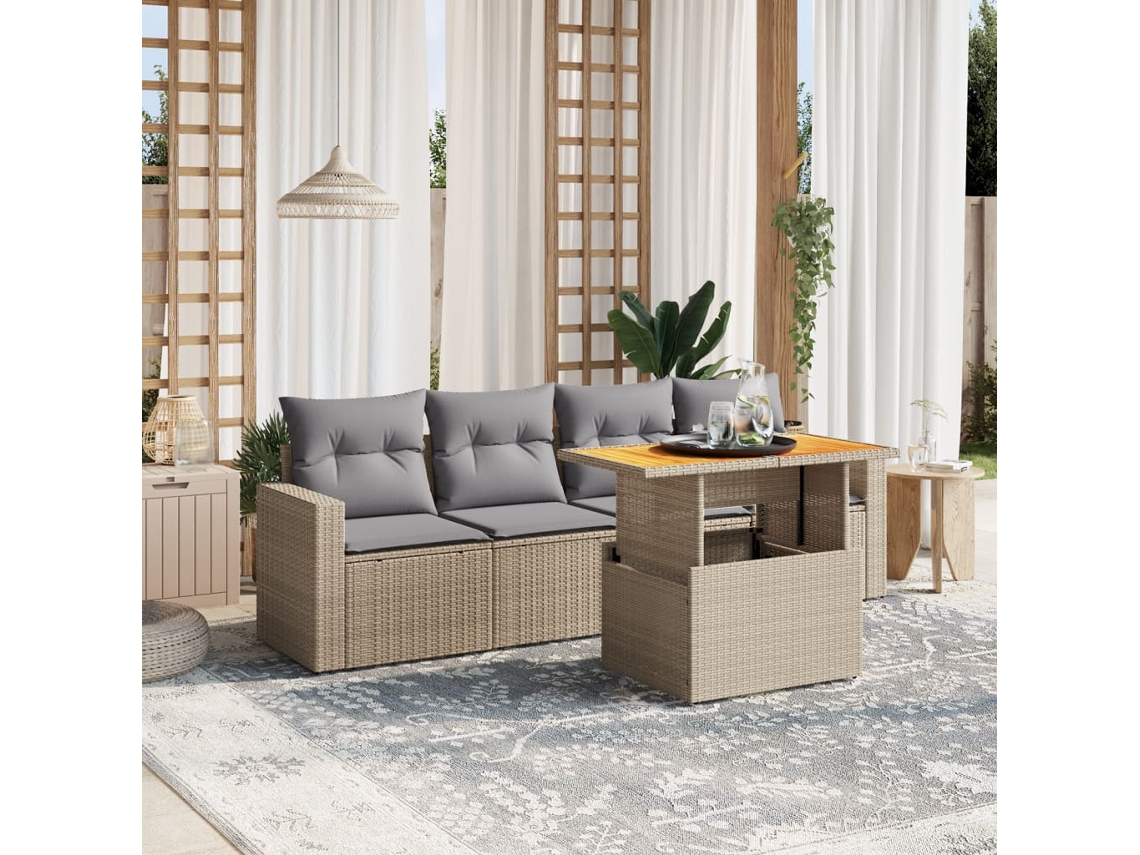 Conjunto de 5 sofás de jardín con cojines de mimbre beige Dkd Home Decor