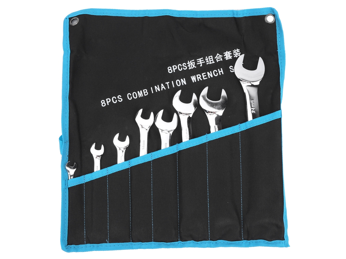 Juego De Llaves Combinadas De 8 Piezas, Llave De Boca Doble, Herramientas Manuales De Acero Con Bolsa De Almacenamiento.