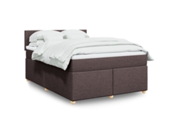 Cama Box Spring Con Colchón Tela Marrón Oscuro 140x190 Cm