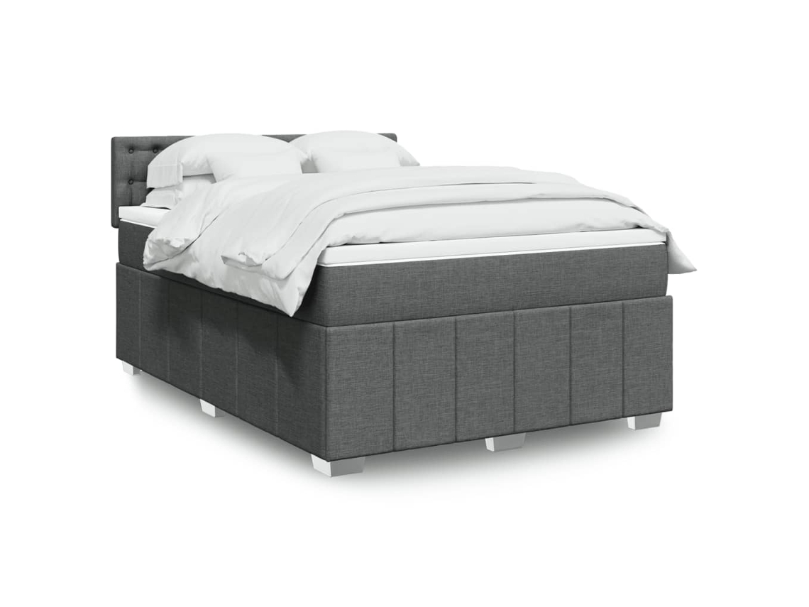 Cama box spring con colchón tela gris oscuro 140x200 cm