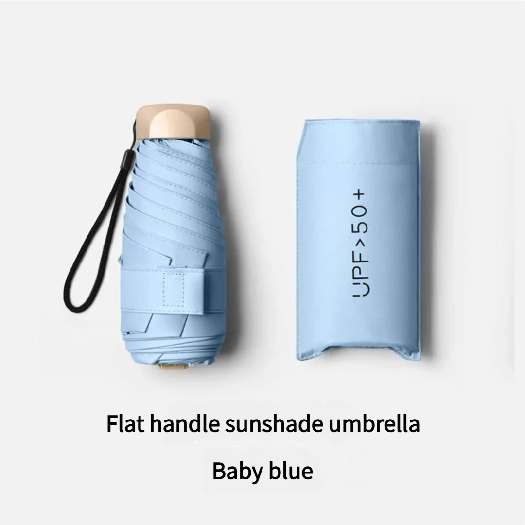 (azul Claro) Mini Sombrilla, Compacta Y Portátil, Plegable, Con Protección Uv, De Tamaño De Bolsillo.