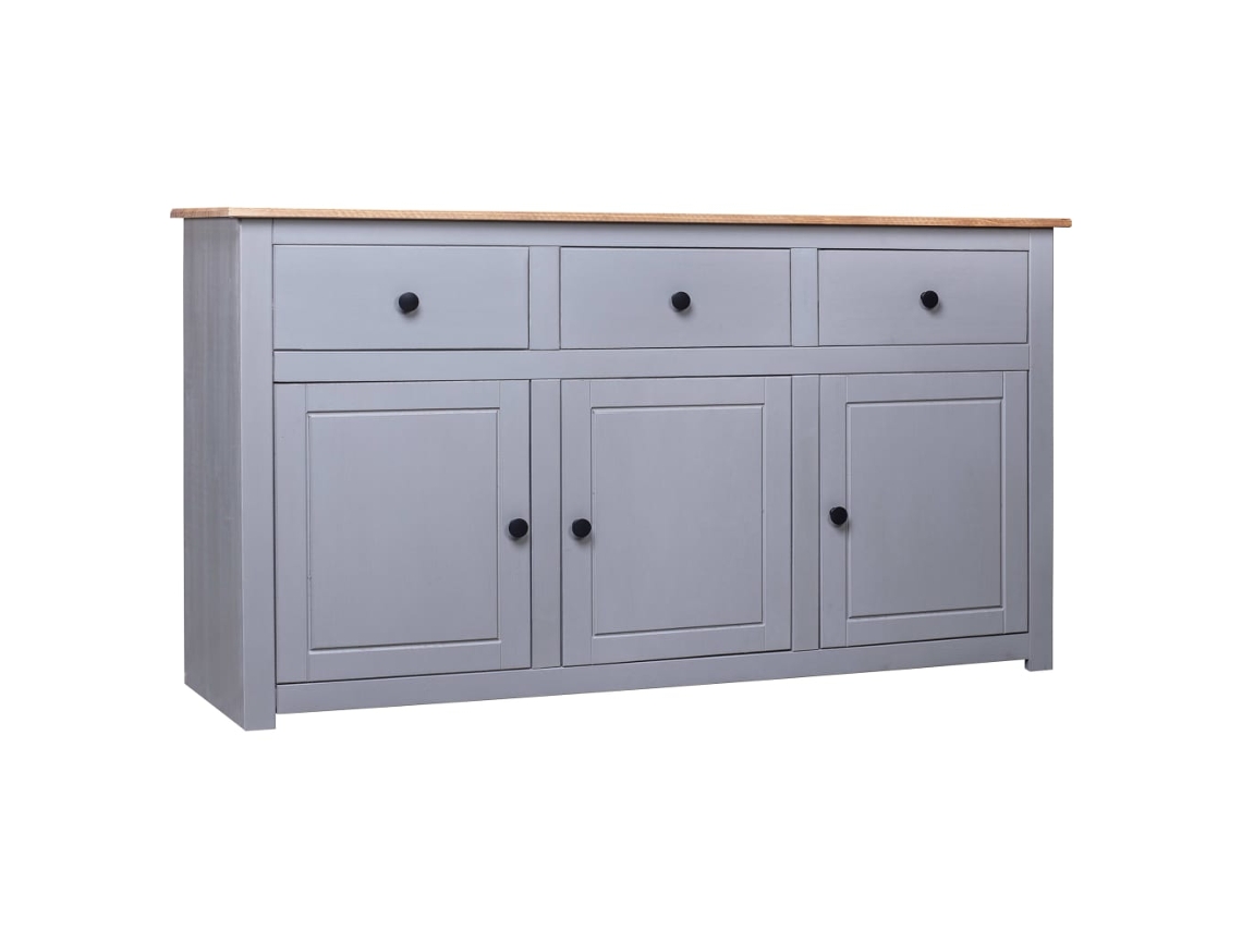 Aparador De Madera Maciza Pino Estilo Panamá Gris 135x40x80 Cm
