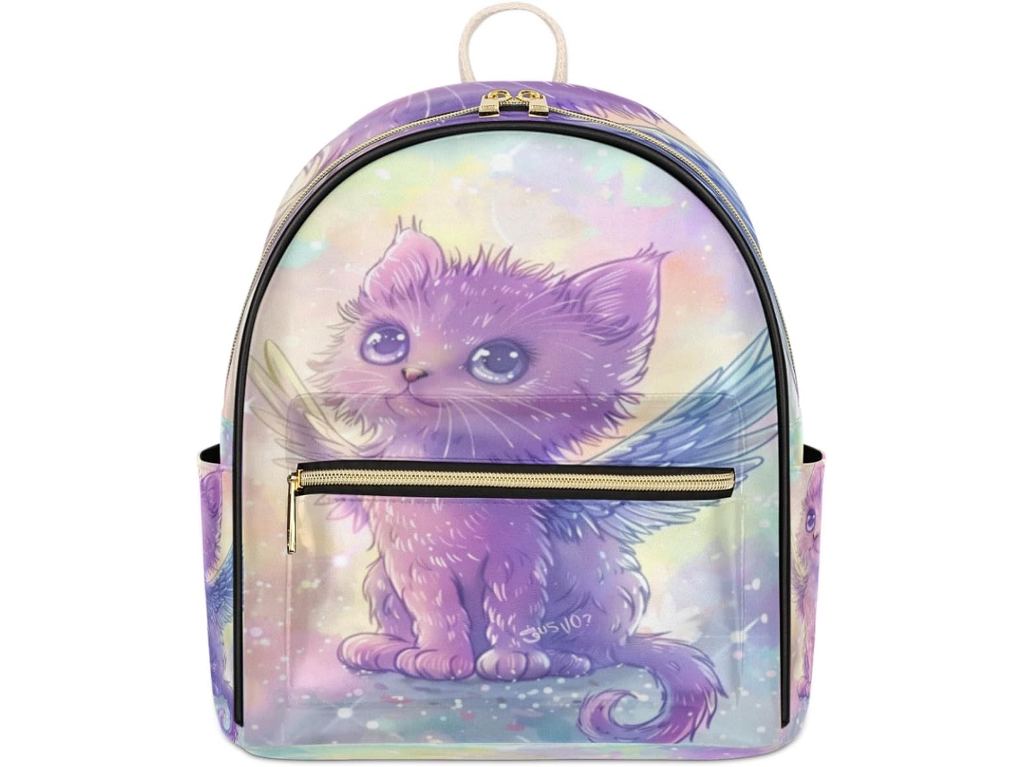 Mochila Tropicallife Angel Piel Estampado Gato Para Mujeres Niñas Mochila Escolar Bolso Viaje Informal Color
