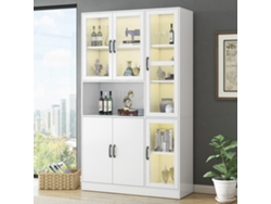 Vitrina blanca con estantes e iluminación LED, gran espacio de almacenamiento para libros, cocina o sala de estar.