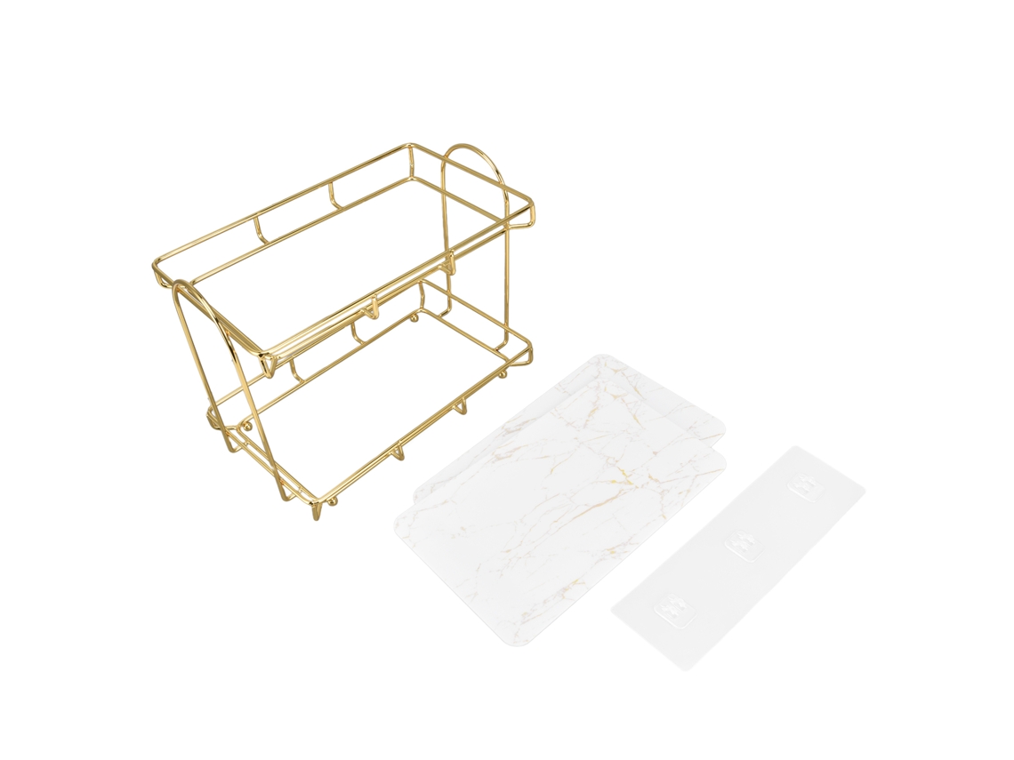 Estantería De Baño De Dos Niveles, De Acero Chapado En Oro, Con Amplia Capacidad Para Encimeras De Baño.