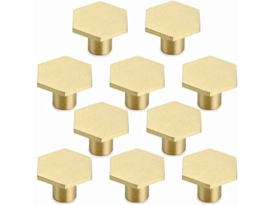 10 Pomos Hexagonales De Latón Macizo, Pomos Redondos Para Puertas De Armarios De 30*21 Mm