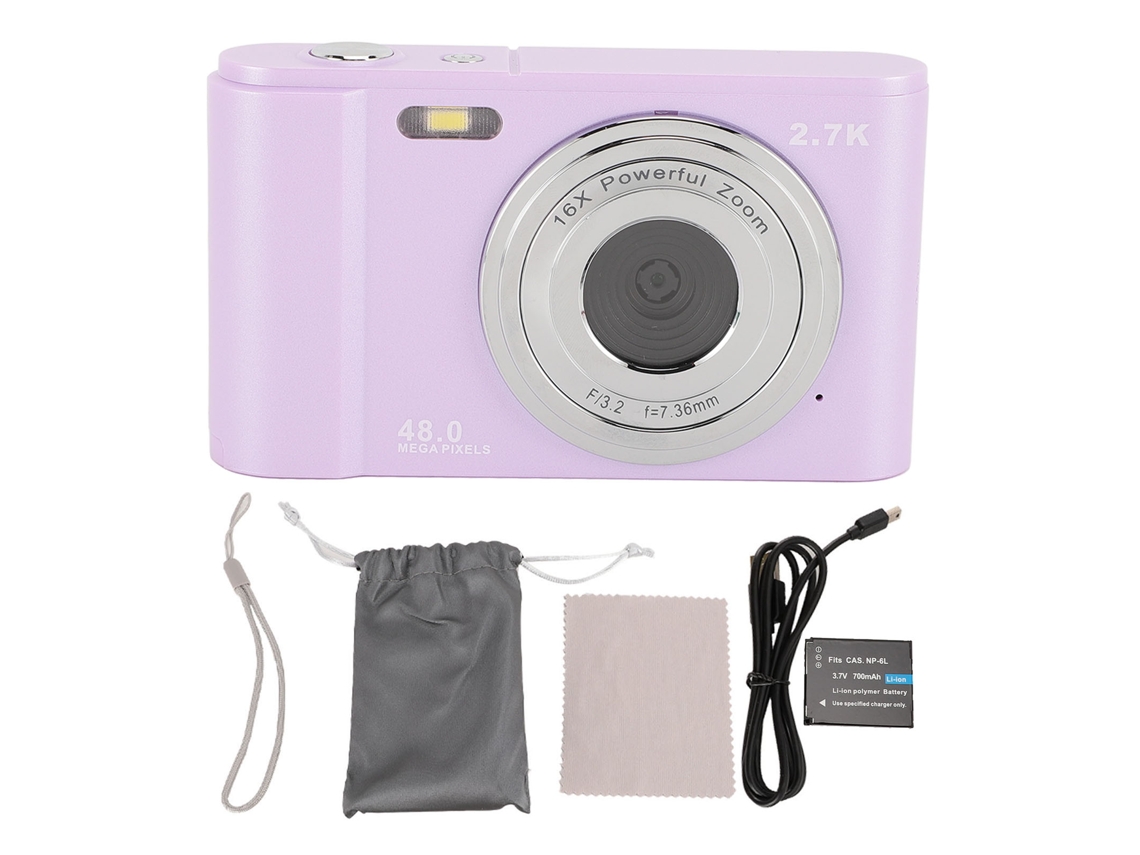 Cámara Digital 2.7k 48mp Pantalla Grande De 2,88 Pulgadas Zoom Digital 16x Cámara Digital Hd Webcam Con Luz De Relleno Led Para Niños Lila Claro