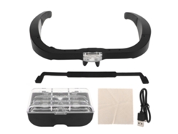 Lupa con diadema ajustable, luz LED blanca y 4 lentes intercambiables para reparación de relojes y manualidades.