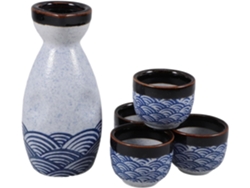 Juego De Sake De Cerámica Japonesa Con Diseño De Olas Marinas, 5 Piezas