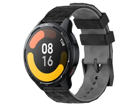 Correa de reloj inteligente para Xiaomi MI Watch S1 Active 22 mm Patrón de fútbol Correa de reloj de silicona de dos colores (negro + gris)