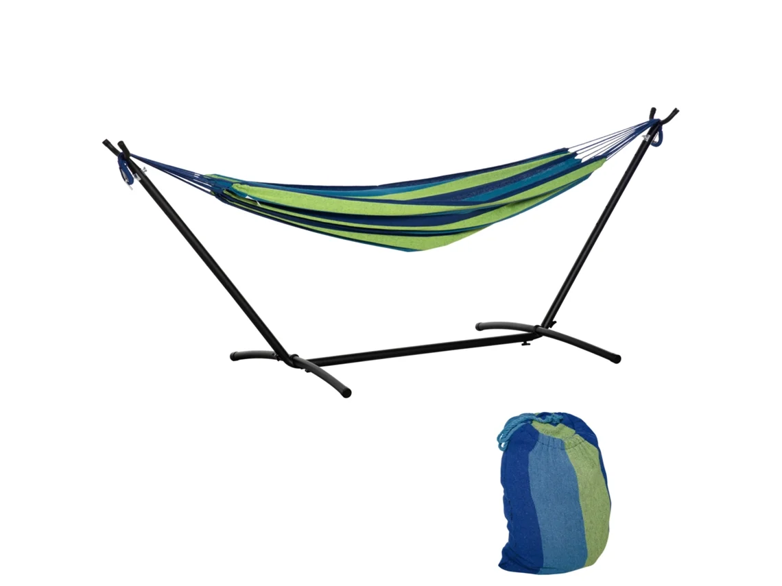 Rede Camping Suporte 310x117cm Ajustável Verde Azul