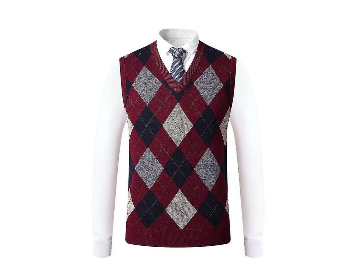 2026-chaleco De Punto Sin Mangas Para Hombre V-neck Lana Mezcla Pullover Slim Fit Talla S-2xl Gris Burdeos Caqui M Rojo Vino