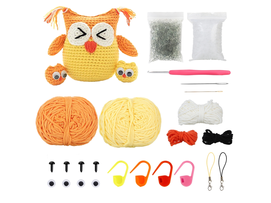 Kit de hilo para tejer a crochet y a dos agujas con todos los materiales necesarios.