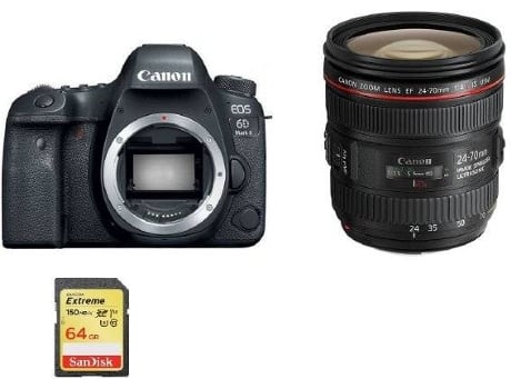 Cámara Reflex CANON EOS 6D II + Objectivo EF 24-70mm F4L IS USM + Tarjeta SD 64GB (Full Frame)