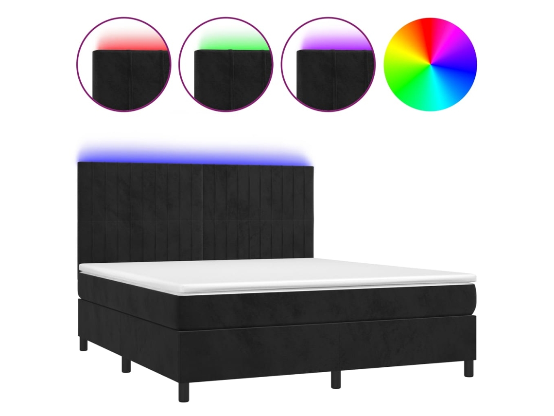 Maison Exclusive - Cama Box Spring Colchón Y Led Terciopelo Negro 160x200 Cm