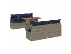 Maison Exclusive - Conjunto De Sofá De Jardín Con Cojín 7 Pcs Gris Y Azul Marino