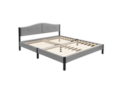 Estructura Cama Tapizada Doble Ml-design 160 X 200 Cm Cabecero Y Somier Robusto Gris