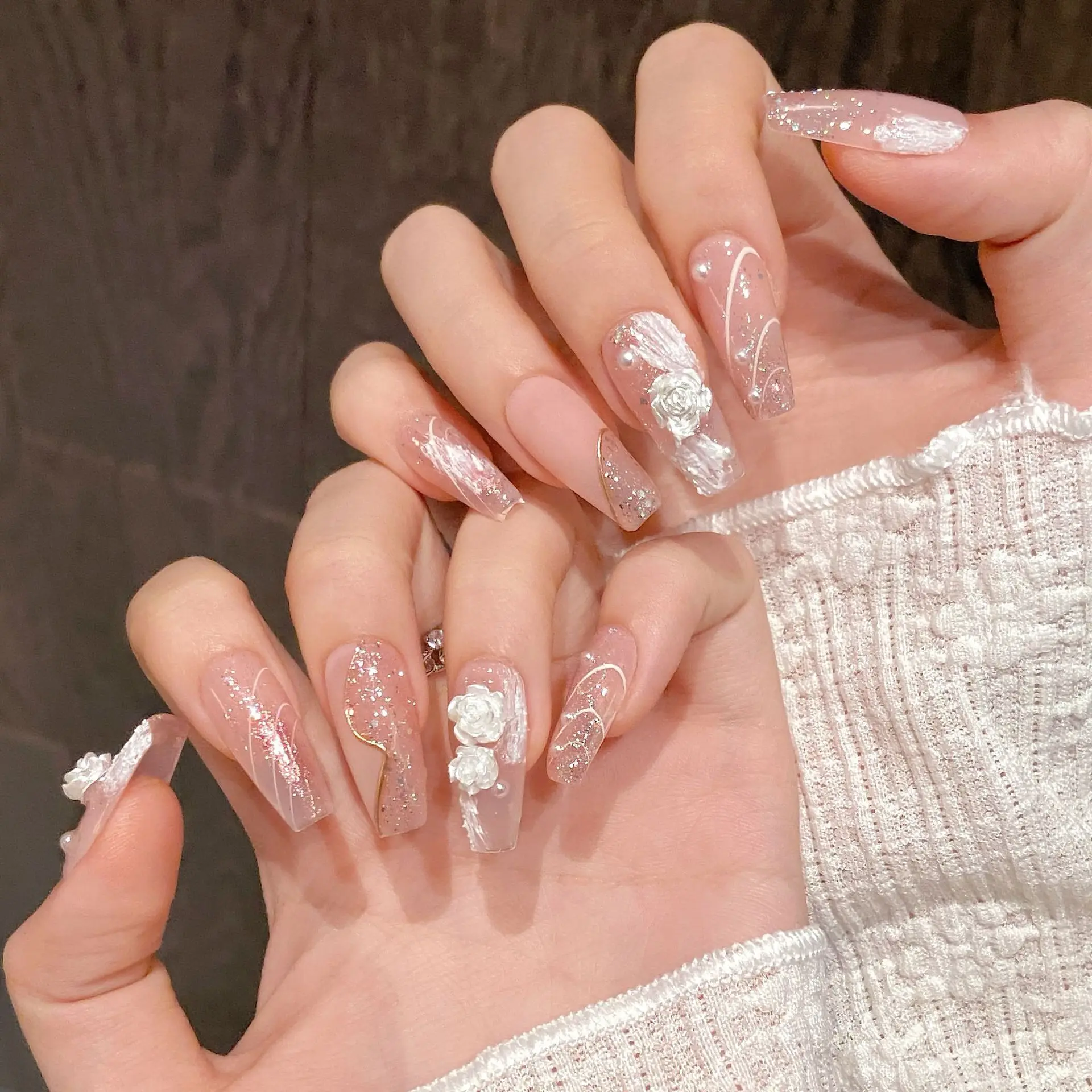 (291-l) Paquete De 10 Parches De Uñas Postizas Reutilizables Hechos A Mano