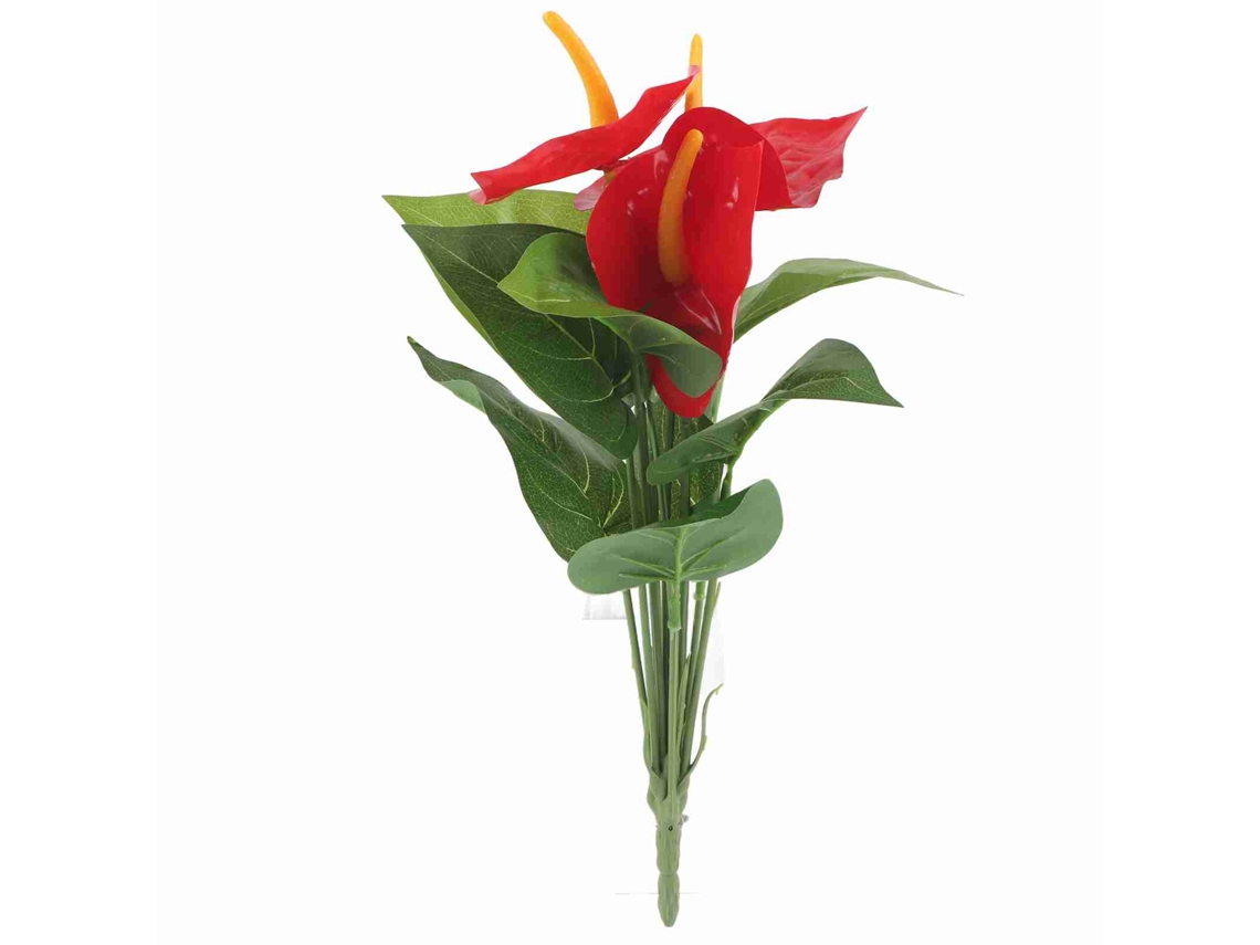 Rama de flores artificiales de anturio rojo, hecha de plástico, para decoración de bodas, hogar y jardín.