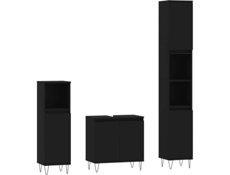 Conjunto 3 de muebles de baño VIDAXL madera contrachapada negro