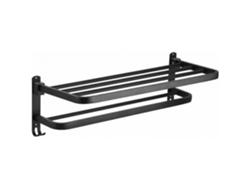 Toallero de baño con estante, plegable para ahorrar espacio, toallero de pared con almacenamiento de doble capa, contiene protección