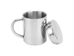 Vaso metálico irrompible para bebidas frías y calientes, taza de café de acero inoxidable con tapa antiderrames y asa ergonómica, ideal para beber.