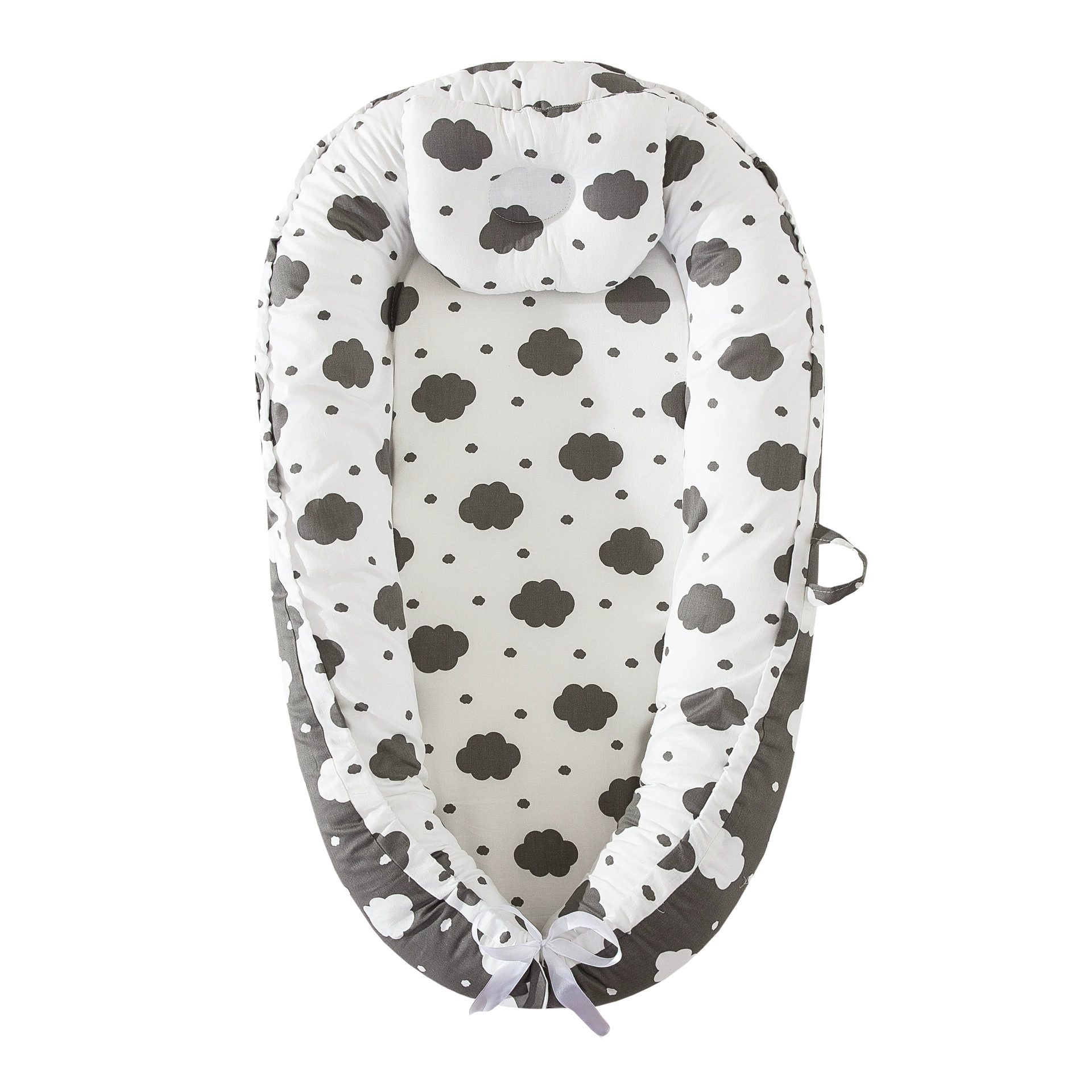 Nido para bebé CHRUI de 0 a 24 meses con almohada de algodón suave de 85x55 cm (nubes)